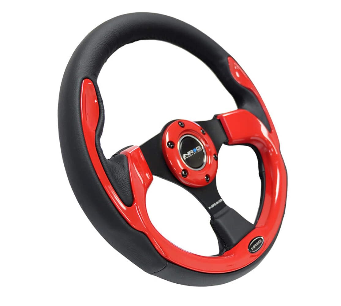 NRG Innovations Reinforced NRG-RST-001RD Steering Wheel- 320mm Sport Steering Wheel with Black Leather/Red Molded Trim