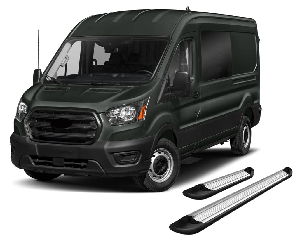 Transporter Running Boards Silver Black Horse Compatible with 2015-2024 Ford Transit-150 (Excl. 2022-24 E-Transit)-TR-F63596S