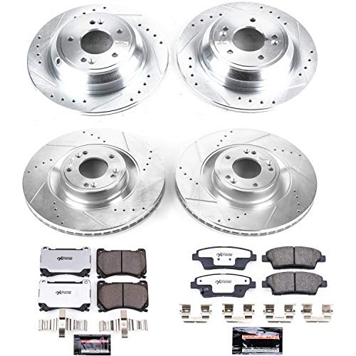 Power Stop K5929-26 Z26 Carbon Fiber Brake Pads Front and Rear with Drilled & Slotted Brake Rotors Kit For Hyundai Genesis 2012-2014 [Model Specific]