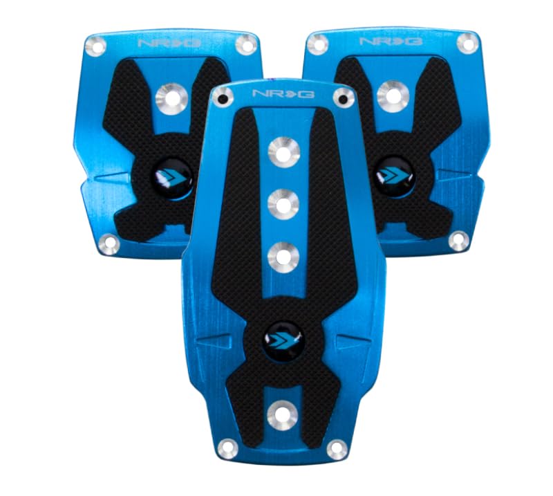 Brushed Aluminum NRG Sport Pedal M/T - Blue w/Black Rubber Inserts