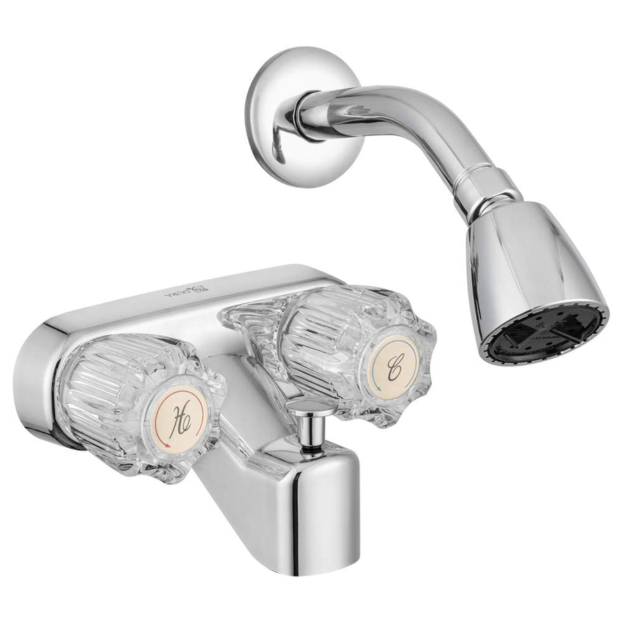 Dura Faucet Shower Faucet Economical with Diverter, Shower Head with Arm, Crystal Acrylic Knobs (Chrome Polished)