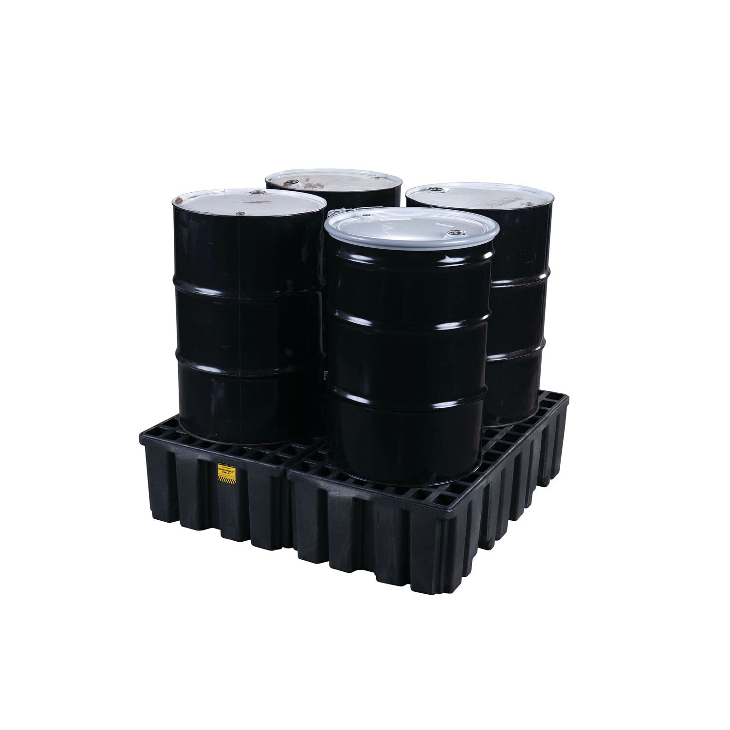 High Capacity Eagle 4 Drum Spill Containment Pallet with Forklift Pockets, 52.5"x51"x13.75", 132 Gallon Sump, 8,000 lbs. Load Capacity Secondary Containment Pallet, Made in USA, Black, 1640BND