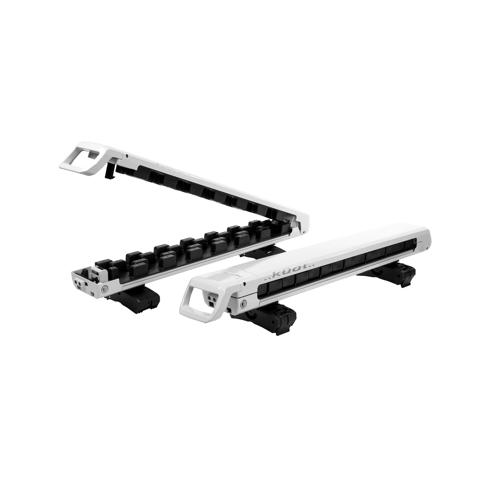 Grip 4 KUAT Durable Universal Car SUV Rooftop Crossbars Mounted Winter Sports Gear Hauling Transportation Slide-Out Locking Clamshell Rack, Fits 4 Skis/2 Snowboards - Pearl with Silver Anodize