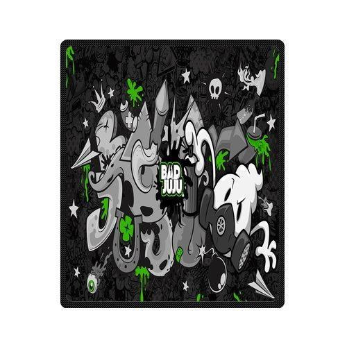 Daniellestore Custom Fleece Blankets Black and White Design Art drawing street graffiti Blanket Fashion Warm Cozy Soft Sofa Bed Blanket Throws Blanket 50x60 Inches