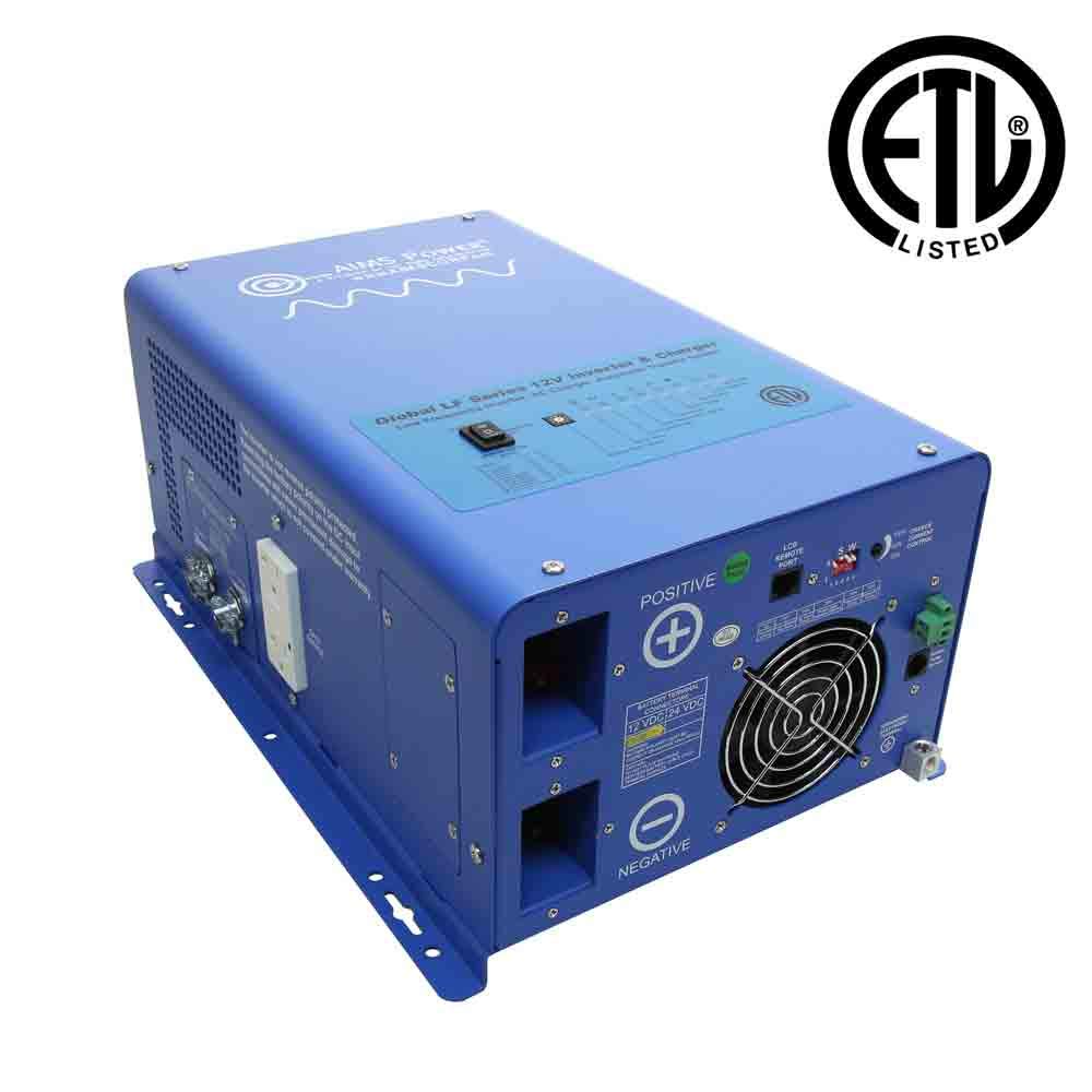 2000 Watt AIMS Power 12 VDC Pure Sine Inverter Charger 120 VAC Output 70A Charger 30A Transfer Switch ETL Cert to UL458 Standards PICOGLF20W12V120V