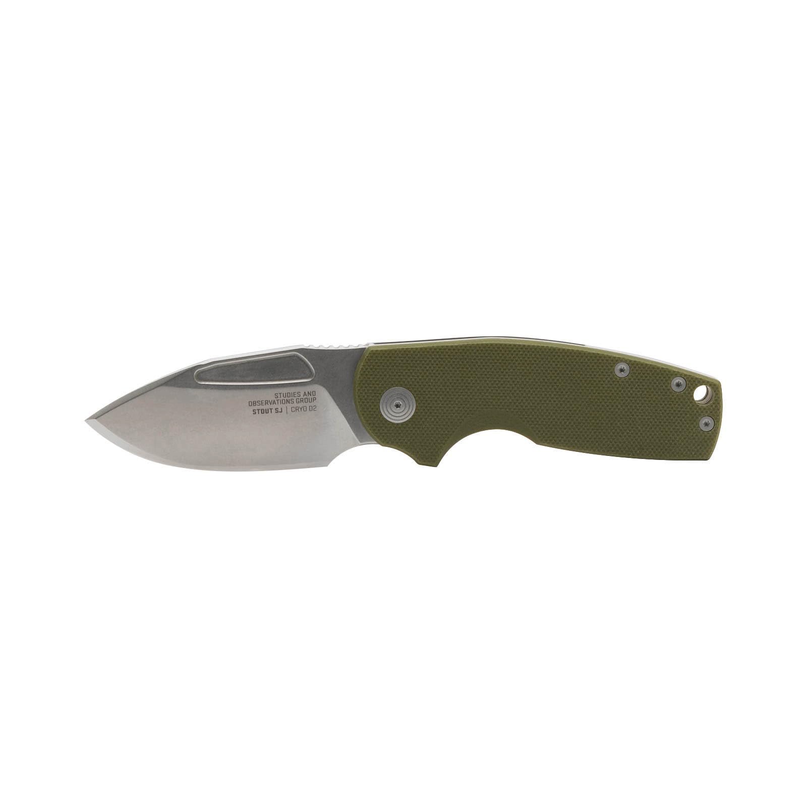 SOG Stout SJ Folding Knife Everyday Carry Portable Outdoor Camping | Ambidextrous Carry | CRYO D2 Steel Blade | Slip Joint, OD Green/Stonewash, Presentation Box
