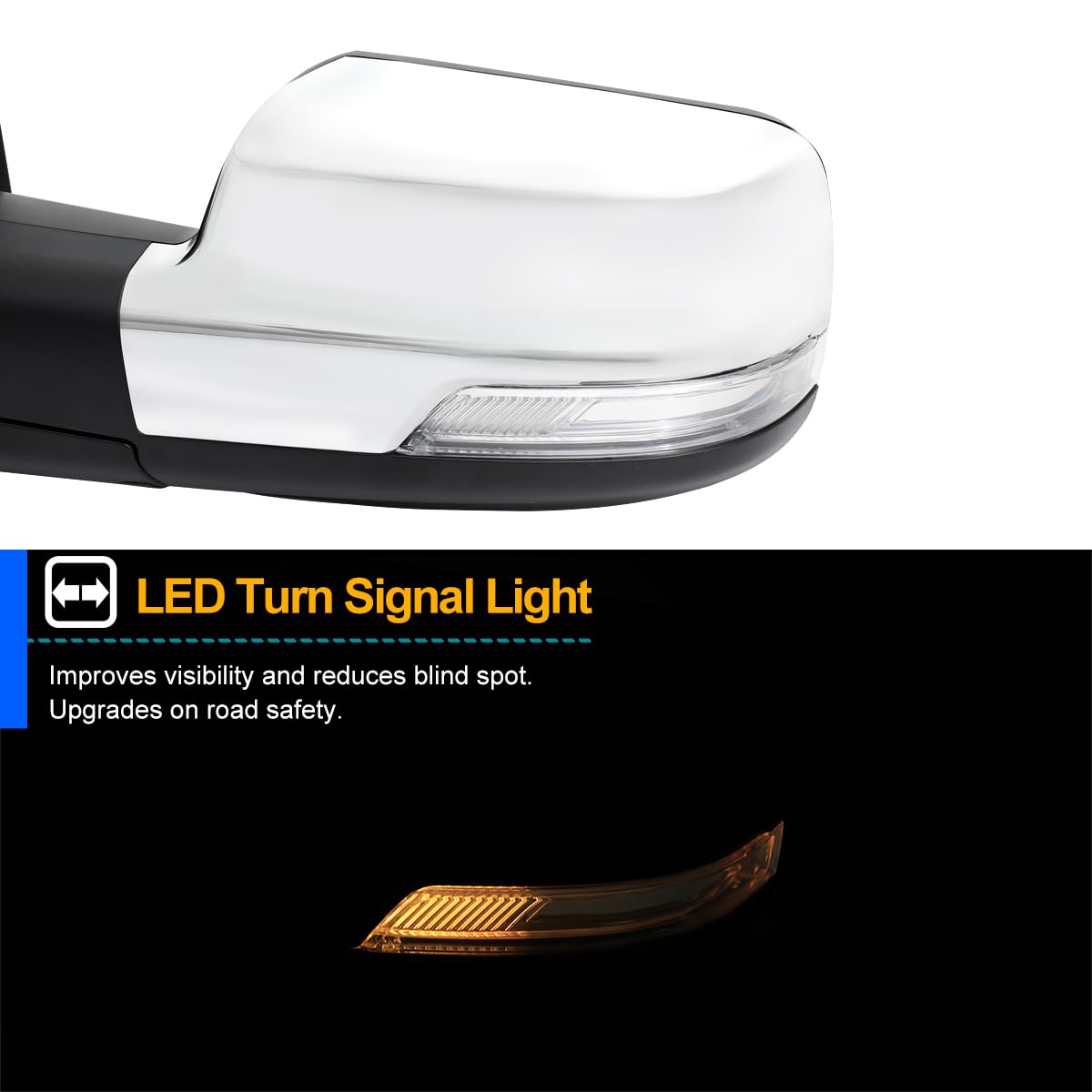Chrome Spec-D Tuning Power Heated + LED Signal + Blind Spot Monitor BSM Left Driver Side Mirror Compatible with 2019-2024 Ram 1500