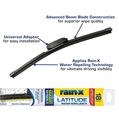 Latitude Rain-X 5079275-2 2-In-1 Water Repellent Wiper Blades, 18 Inch Windshield Wipers (Pack Of 1), Automotive Replacement Windshield Wiper Blades With Patented Repellency Formula