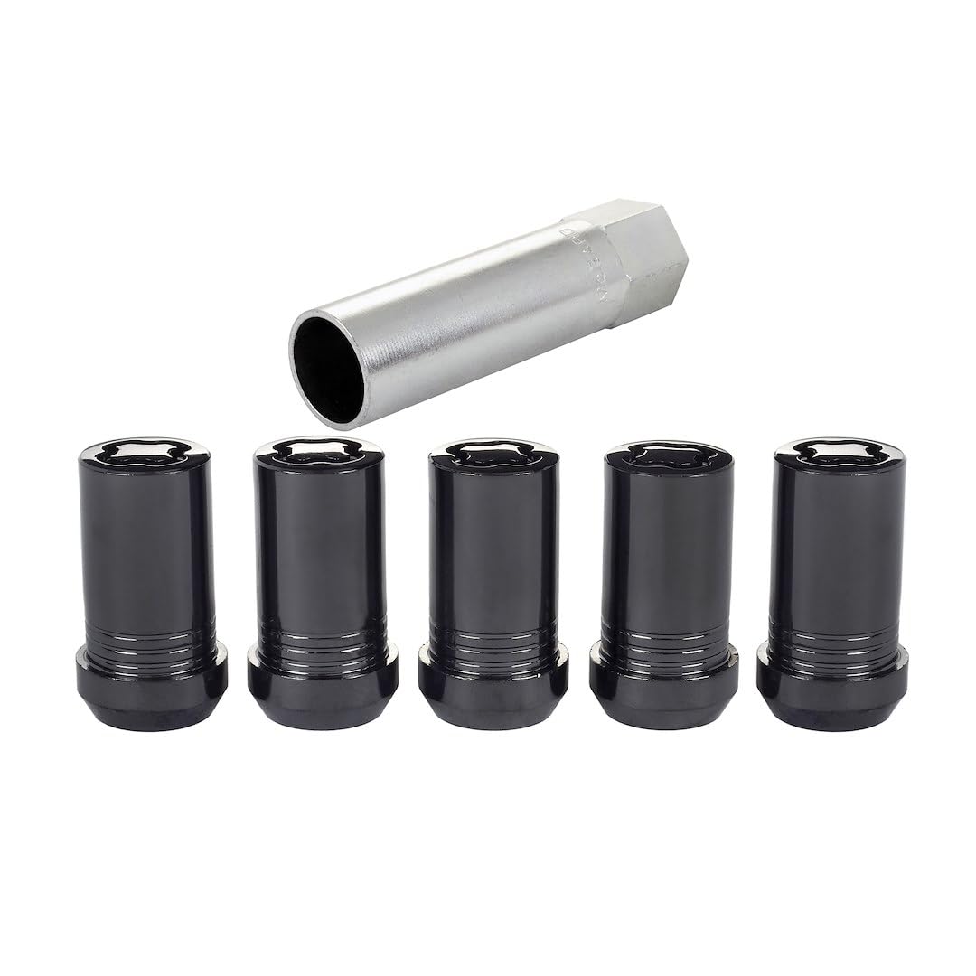 McGard Premium Wheel Lock, 14 mm x 1.50 Thread, Closed End, Cone Seat, Key Included, Black Chrome, Set of 5 (25515BK)