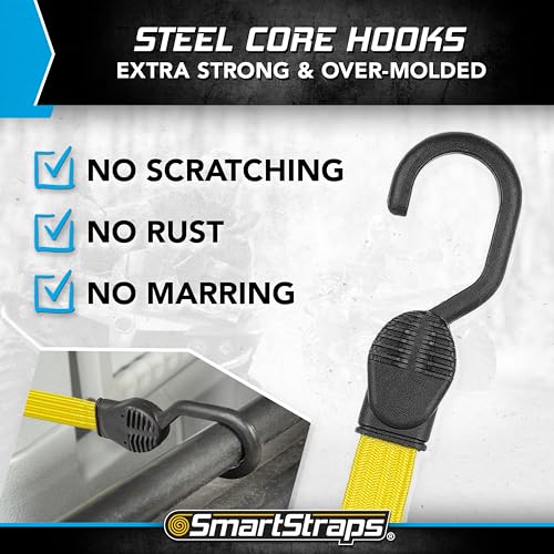 SmartStraps - SmartStraps 215 Bungee Cords (10pc Value Pack) – Secure Luggage, Coolers and Other Light Loads for Transport – Flat Strap Bungee Cords Distribute Load to Reduce Slipping