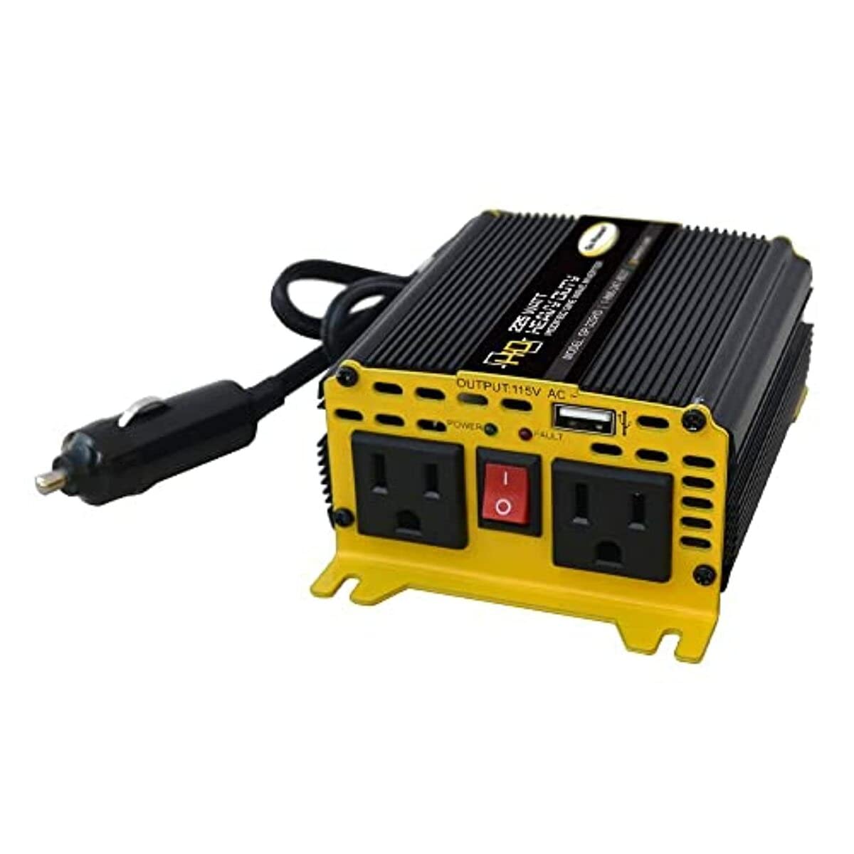 Go Power GP-225HD Modified Sine Wave Heavy-Duty Power Inverter, 225 Watt, 12V Input, Dual AC Outlets, Compact and Portable Solution for Small Electronics, Travel, and Outdoor Use