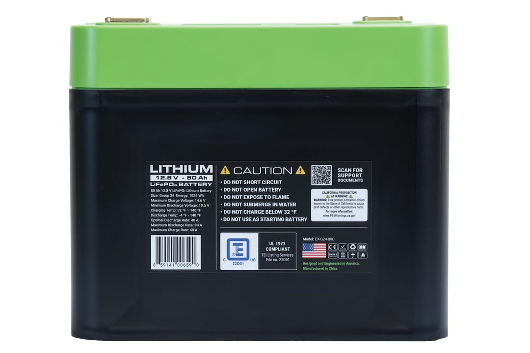 e360 LiFePO4 Deep Cycle Battery - 80Ah 12.8V Group 24 by EXPION360 - Perfect for RV/Camper, Marine, Overland/Van, Solar and Off-Grid Applications