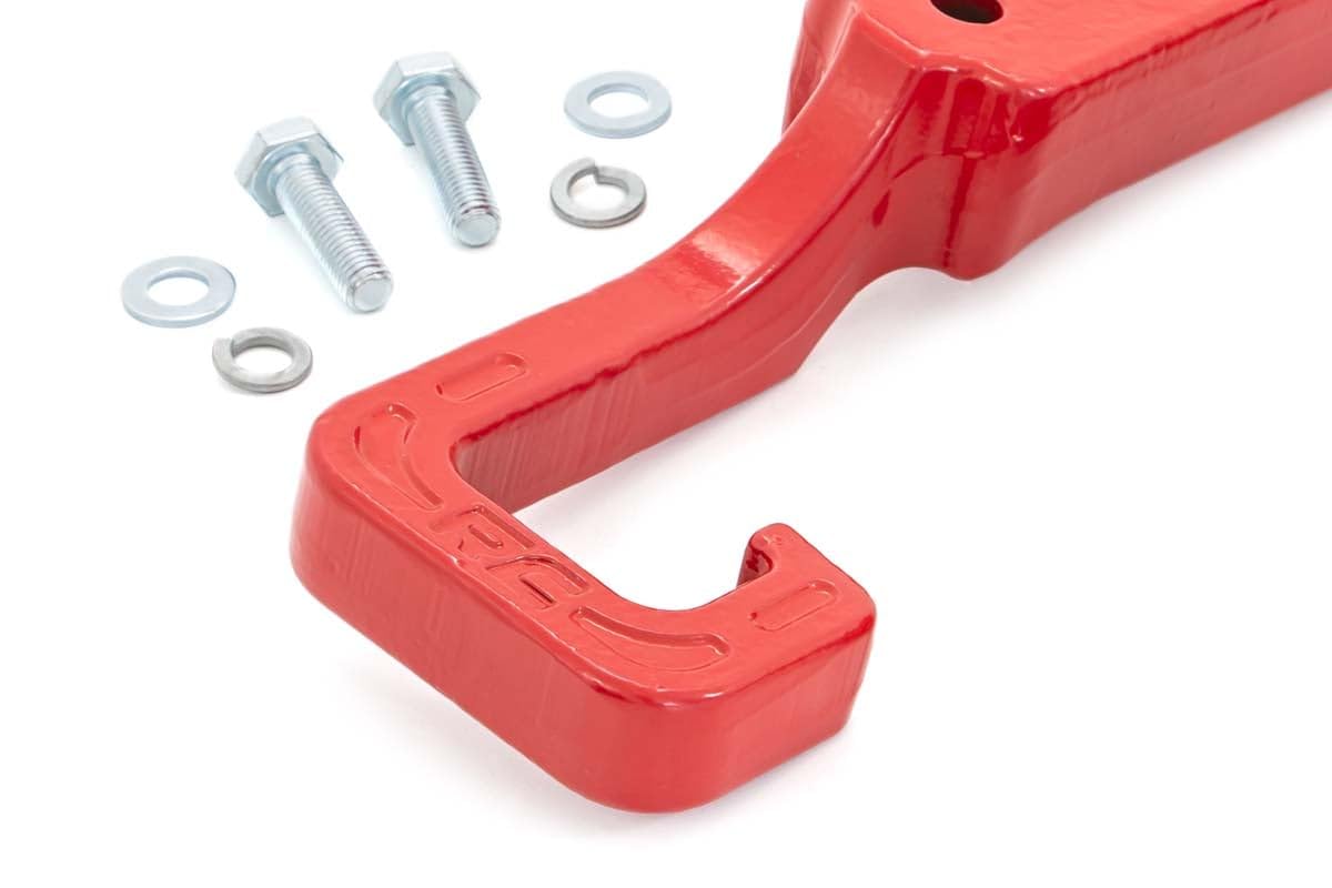 Rough Country Red Forged Tow Hooks for Jeep Grand Cherokee (2015-2022) - Heavy-Duty Front Recovery Points, Bolt-On Installation, Powder-Coated Steel (Pair)