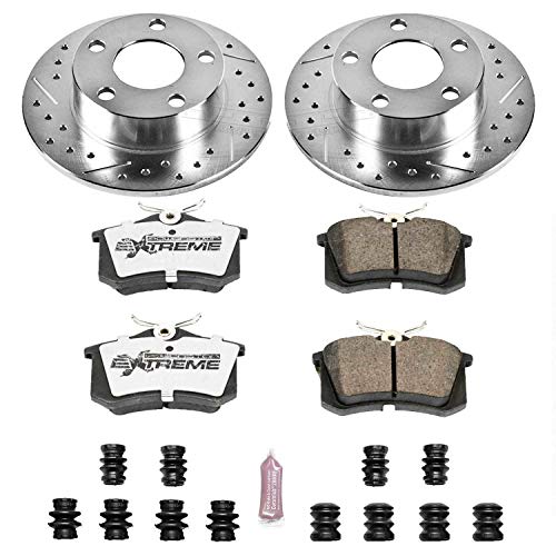 Power Stop K849-26 Z26 Carbon Fiber Brake Pads Rear with Drilled & Slotted Brake Rotors Kit For Audi A6 Quattro 1998-2001 [Model Specific]