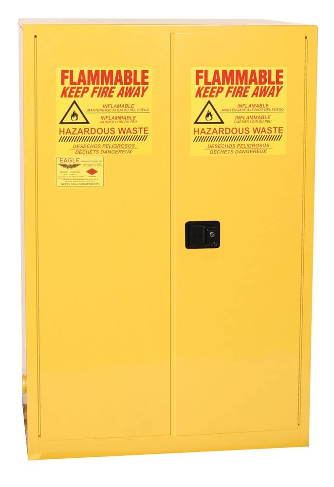 Eagle 60 Gallon Safety Cabinet Haz-Mat, Two Drum Vertical, 1 Shelf, 2 Door, Manual Close, Made in The USA, Yellow, HAZ1992X