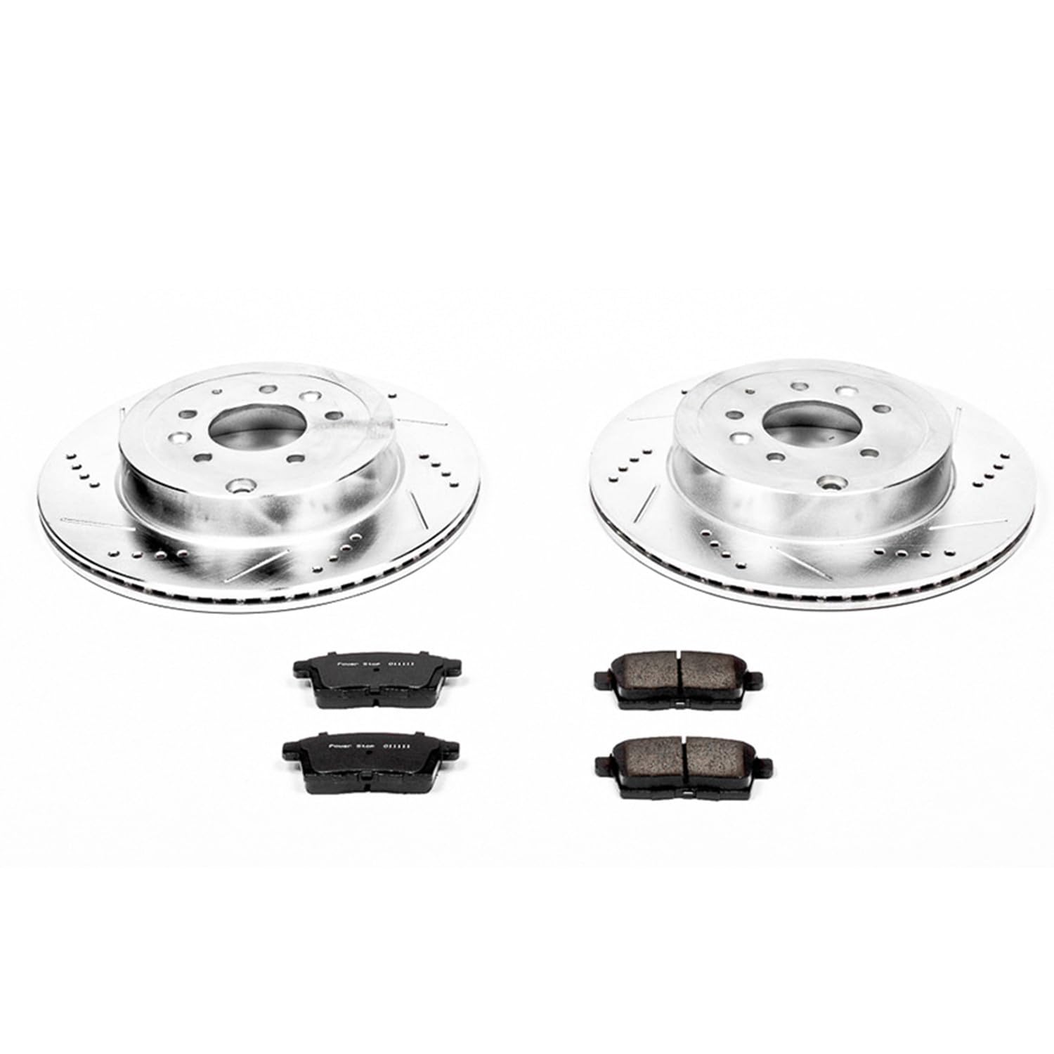 Power Stop K5877 Z23 Carbon Fiber Brake Pads Rear with Drilled & Slotted Brake Rotors Kit For Mazda CX-9 2007-2015 [Model Specific]