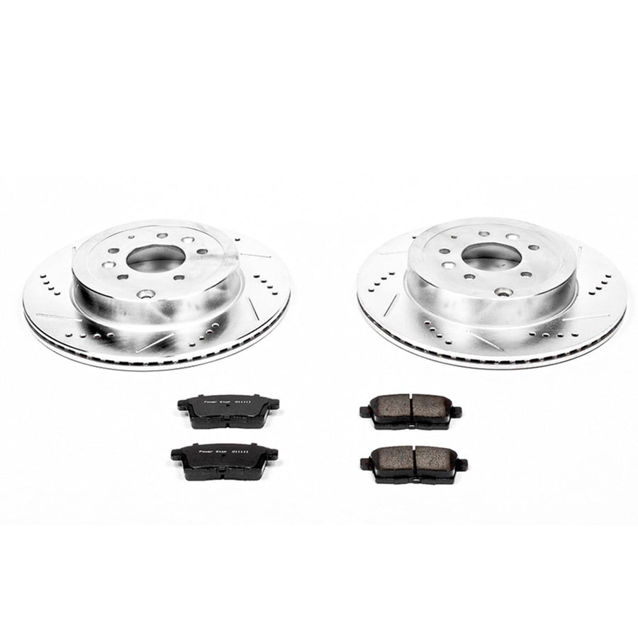 Power Stop K5877 Z23 Carbon Fiber Brake Pads Rear with Drilled & Slotted Brake Rotors Kit For Mazda CX-9 2007-2015 [Model Specific]