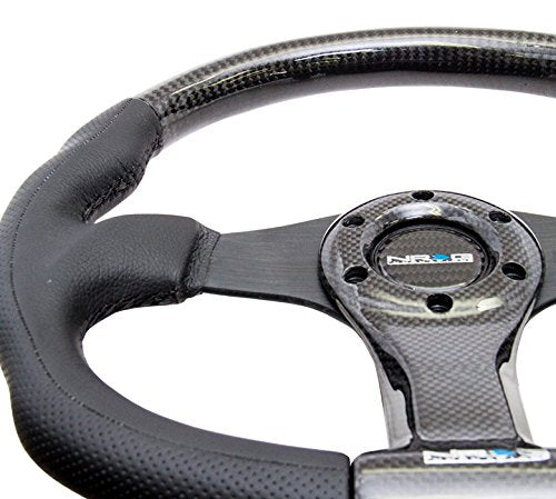 NRG Innovations Carbon Fiber NRG-ST-013CFBK Steering Wheel 350mm, Black Oval Shape with Leather Trim