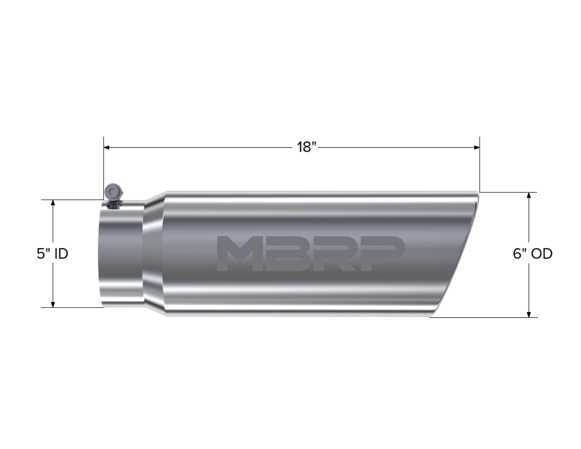 MBRP 6in OD Universal Tip Angled Rolled End 5in Inlet 18in Lgth T304 Exhaust