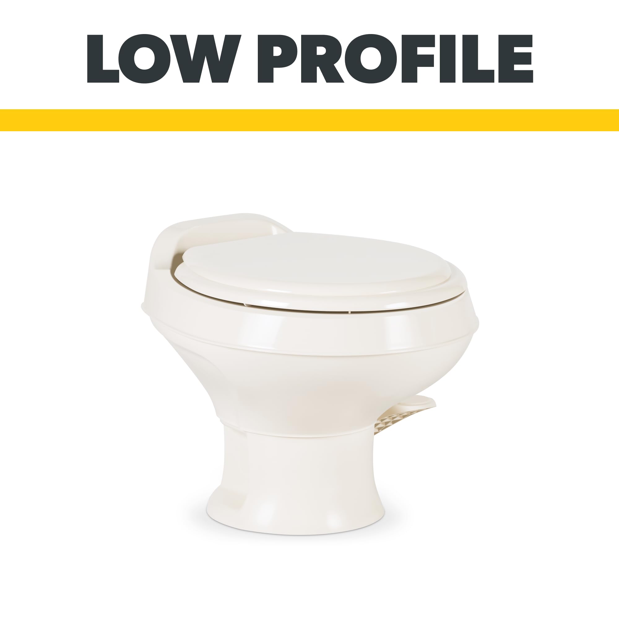 Gravity Flush Toilet Dometic 311 | Bone | Low Profile | Slow-Close Seat | Power Flush, Foot Pedal Flush Operation | 13.5" Seat Height for Compact Areas