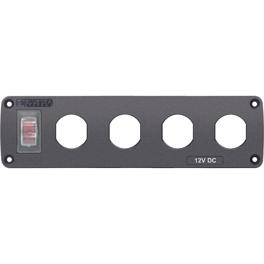 Water-Resistant Blue Sea Systems Accessory Panel, 4 Blank Sockets, Grey