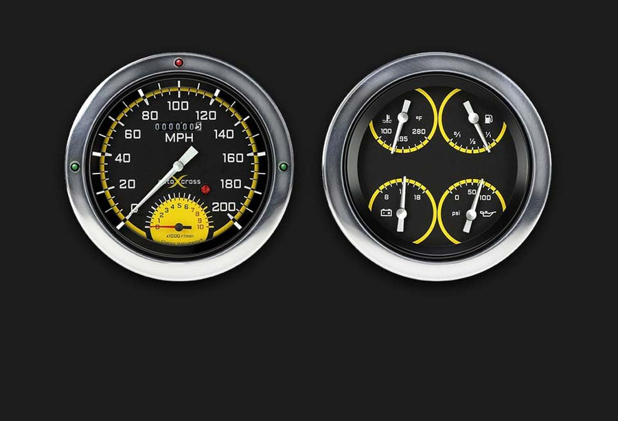 Classic Instruments Autocross CT54AXY62-LS Yellow Direct Fit Gauge Package LS Swap 4 5/8" Speedometer with Built-in Tach and Quad Gauge Fits 1954-1955 Chevy Truck