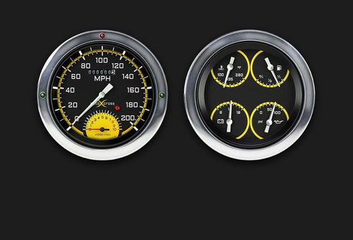 Classic Instruments Autocross CT54AXY62-LS Yellow Direct Fit Gauge Package LS Swap 4 5/8" Speedometer with Built-in Tach and Quad Gauge Fits 1954-1955 Chevy Truck