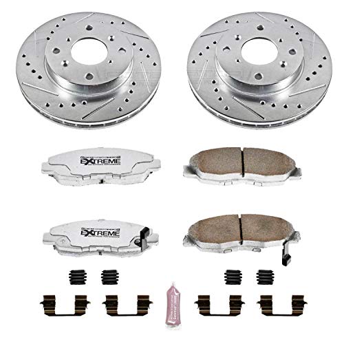 Power Stop K1239-26 Z26 Carbon Fiber Brake Pads Front with Drilled & Slotted Brake Rotors Kit For Acura CL 1998-1999, Honda Accord 1998-2002 [Model Specific]