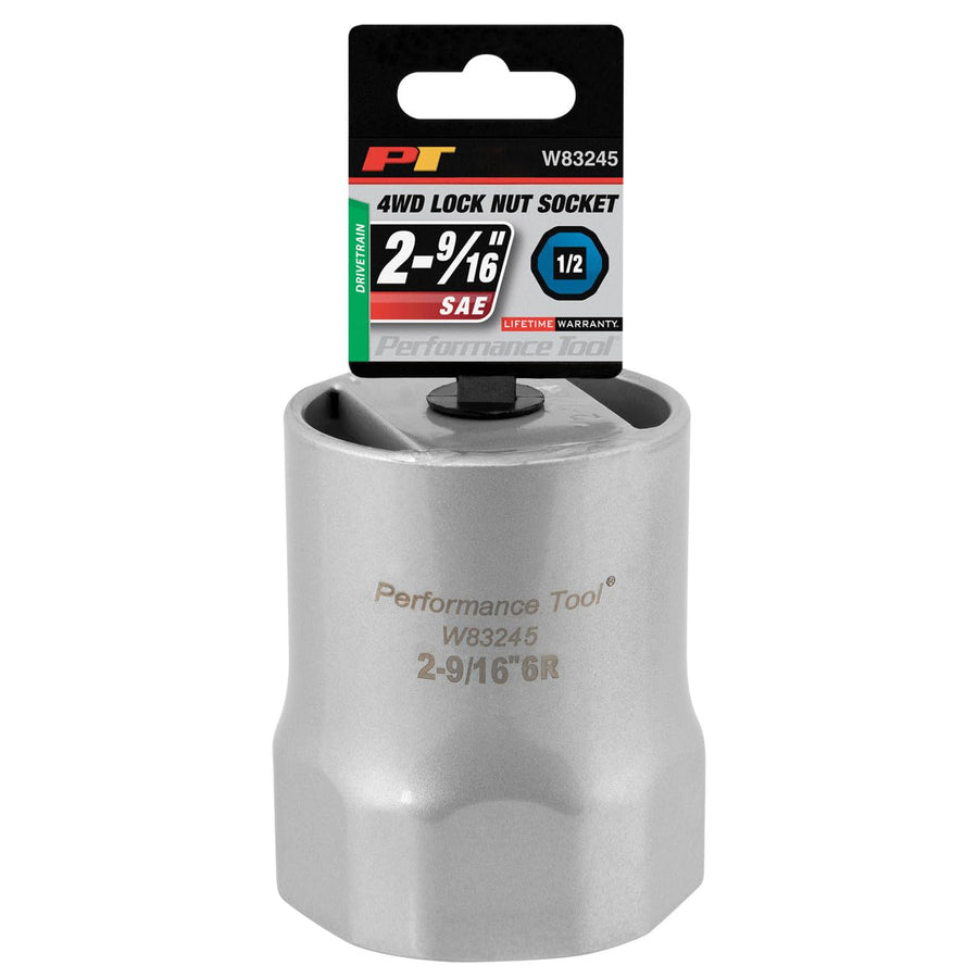 W83245 Performance Tool 1/2 Drive Rounded Lock Nut Socket, 2-9/16" Used on Dodge trucks with Dana 60 manual hubs