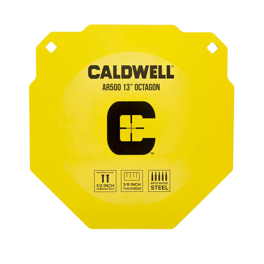 Caldwell AR500 High Caliber Steel Target 13" Octagon, 3/8" Thickness, Rifle Rated for Precision Shooting and Target Practice, Yellow