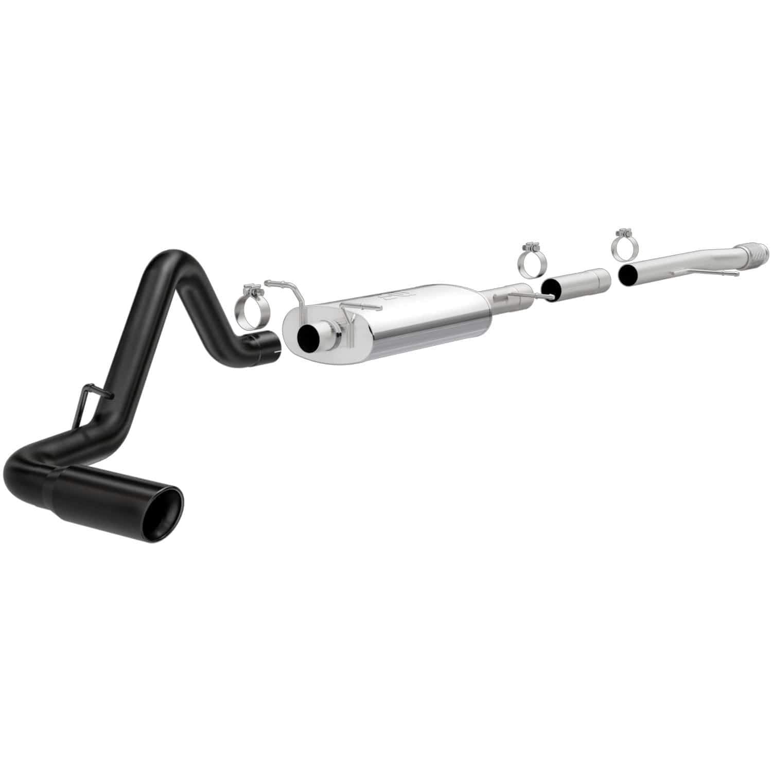 Cat-Back MagnaFlow Performance Exhaust System Street Series 15359 - Stainless Steel 3in Main Piping, Single Passenger Side Rear Exit, Black Coated 4in Exhaust Tip - Truck Performance Exhaust Kit