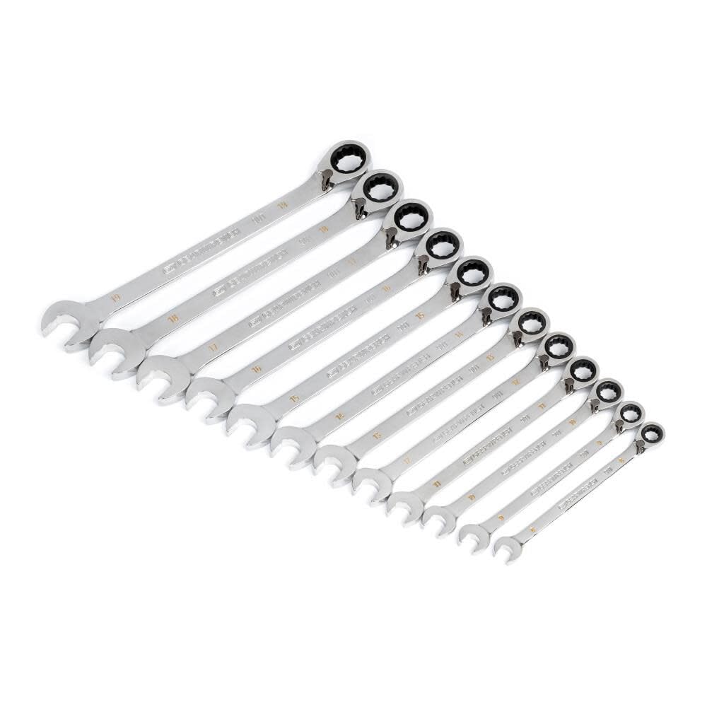 12 Piece GEARWRENCH 90-Tooth 12 Point Metric Reversible Ratcheting Wrench Set | 86627