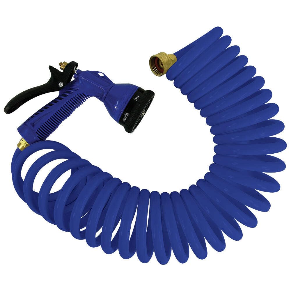 Whitecap IND Coiled Hose with Adjustable Nozzle - 15', Blue P0440B