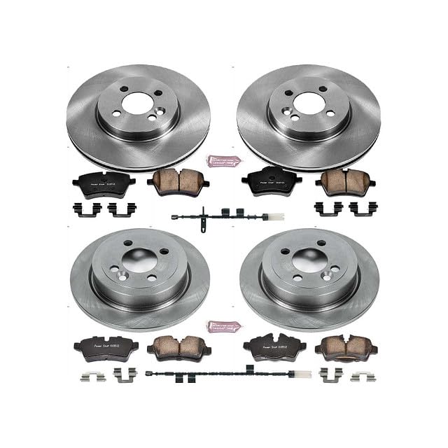 Power Stop KOE6742 Replacement Brake Kit-OE Brake Rotors & Ceramic Brake Pads and 1 Front & 1 Rear Sensor Wires Autospecialty