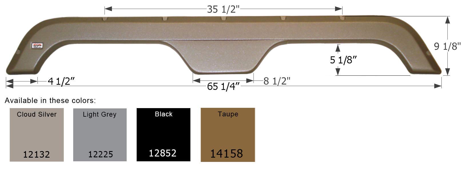 Tandem Axle Fender Skirt ICON 12852 FS2132 for R-Vision - Black