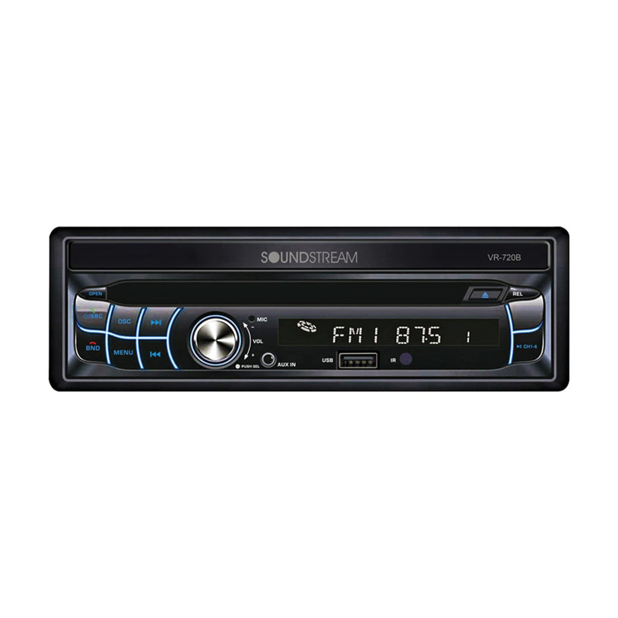 Single DIN SoundStream VR-720B Car Stereo DVD/CD Bluetooth Multimedia Player with Motorized 7 Inch Flip Up Touchscreen and Built in Amplifier