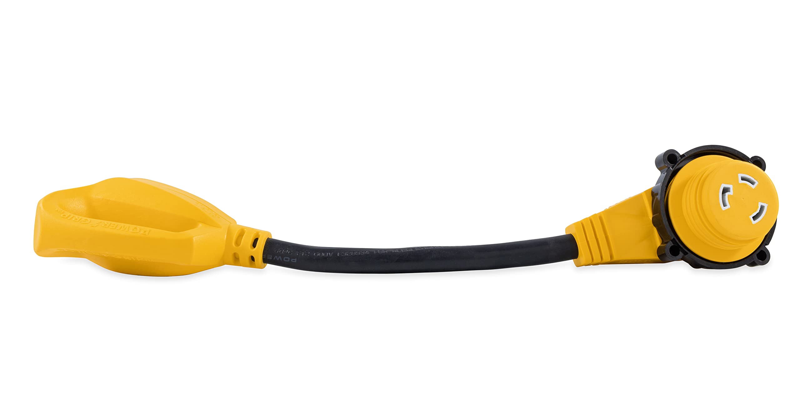 Camco 55522 30 AMP Standard Male 18" / 30 AMP 90 Degree Locking Female PowerGrip Adapter