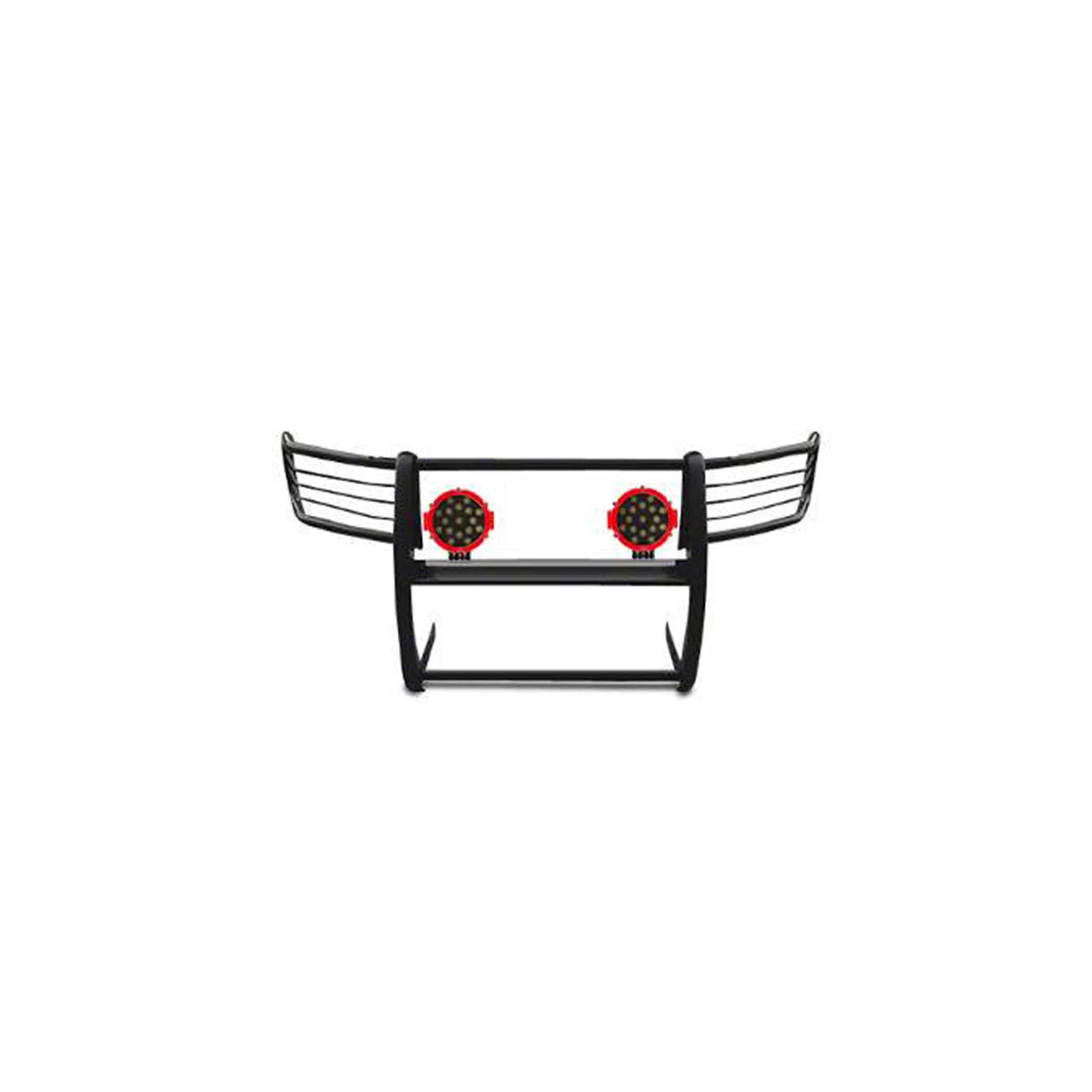 Bumper Guard Black Horse Grille Brush Modular Come with Pair of 7.0" Dia.LED Lights with Red Trim Rings Compatible with 2019-2024 Ram 1500-17DG111MA-PLR