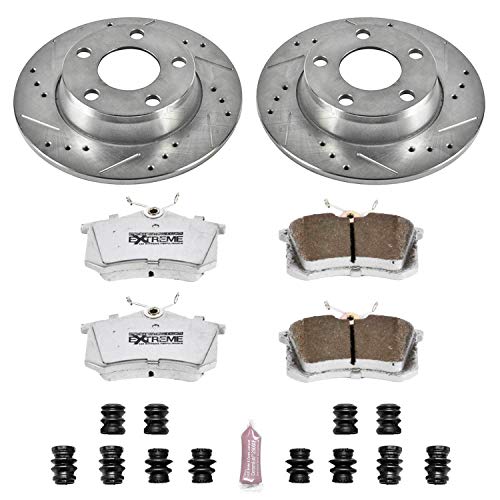 Power Stop K940-26 Z26 Carbon Fiber Brake Pads Rear with Drilled & Slotted Brake Rotors Kit For Audi Allroad Quattro 2001-2005 [Model Specific]