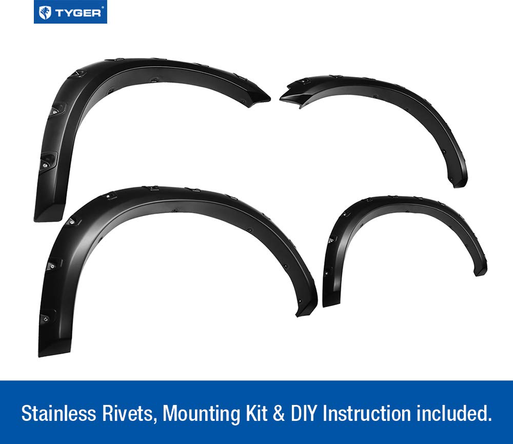 Tyger Auto Fender Flare Compatible with 2009-2018 Ram 1500 Dodge; 2019-2024 Classic (Not fit R/T Rebel Warlock), Smooth Textured Black Paintable Bolt-Riveted Style 4pc | TG-FF8D4148