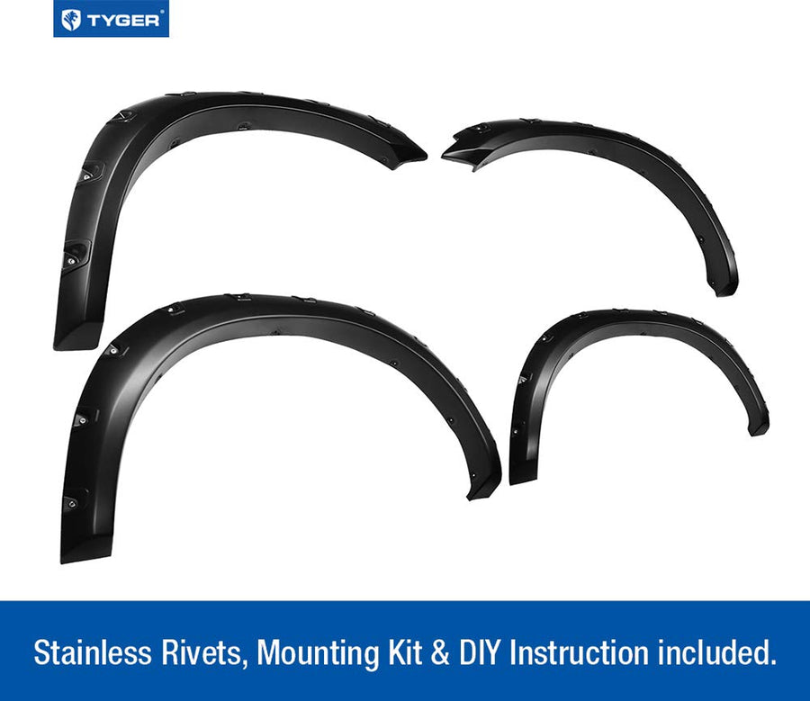 Tyger Auto Fender Flare Compatible with 2009-2018 Ram 1500 Dodge; 2019-2024 Classic (Not fit R/T Rebel Warlock), Smooth Textured Black Paintable Bolt-Riveted Style 4pc | TG-FF8D4148