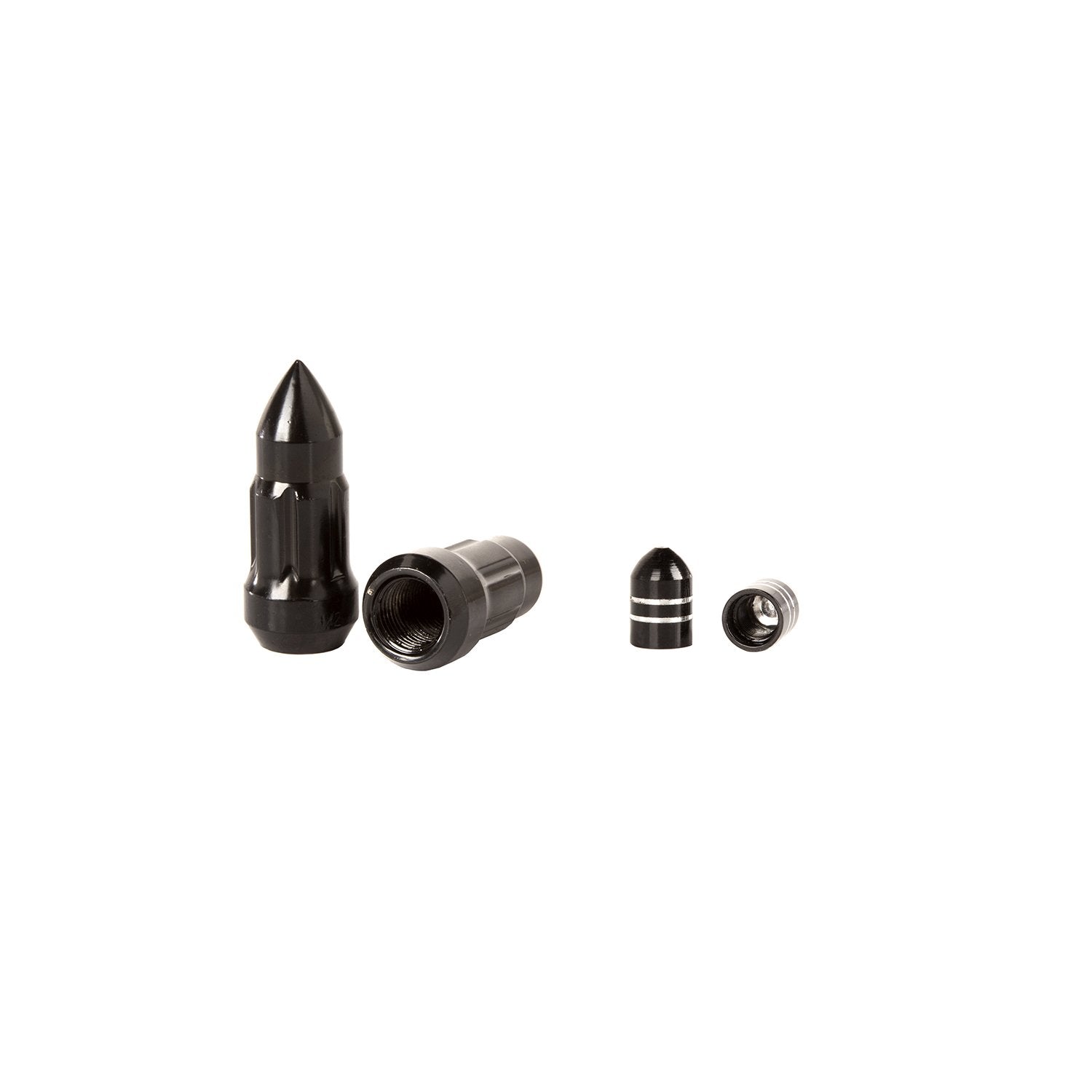 Wheel Lug Nut/Valve Stem Cap Kit, Rugged Ridge 16715.27, Bullet Style, Black