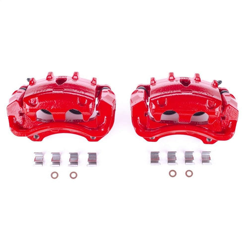 Power Stop Pair of High-Temp Red Powder Coated Front Calipers For Cadillac CTS 2008-2014 [Model Specific]