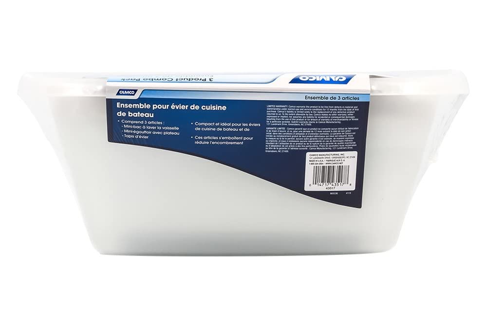 White Camco Sink Kit with Dish Drainer, Dish Pan and Sink Mat, Pack of 1