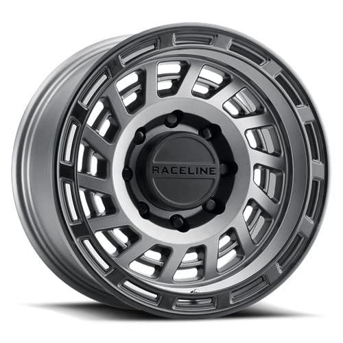 Aluminum Truck Wheels Raceline Wheels, 957GB HALO, Gunmetal Finish w/Black Ring, 18X9" 6X139.7 Bolt Pattern 18mm Offset, Multi-Spoke Design, SUV Automotive Wheels, Car Accessories, Black Rims