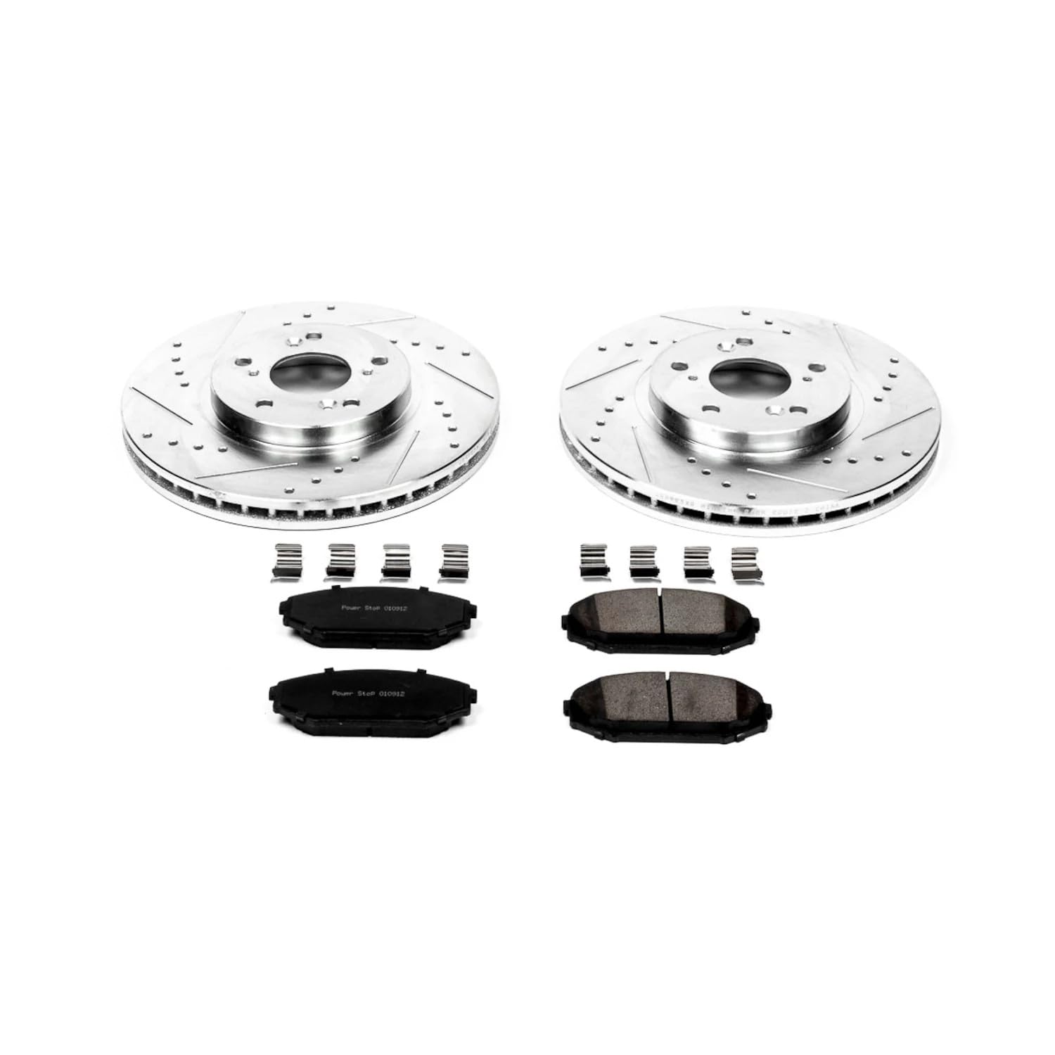 Power Stop K2299 Z23 Carbon Fiber Brake Pads Front with Drilled & Slotted Brake Rotors Kit For Acura MDX 2001-2002, Honda Odyssey 1999-2004 [Model Specific]