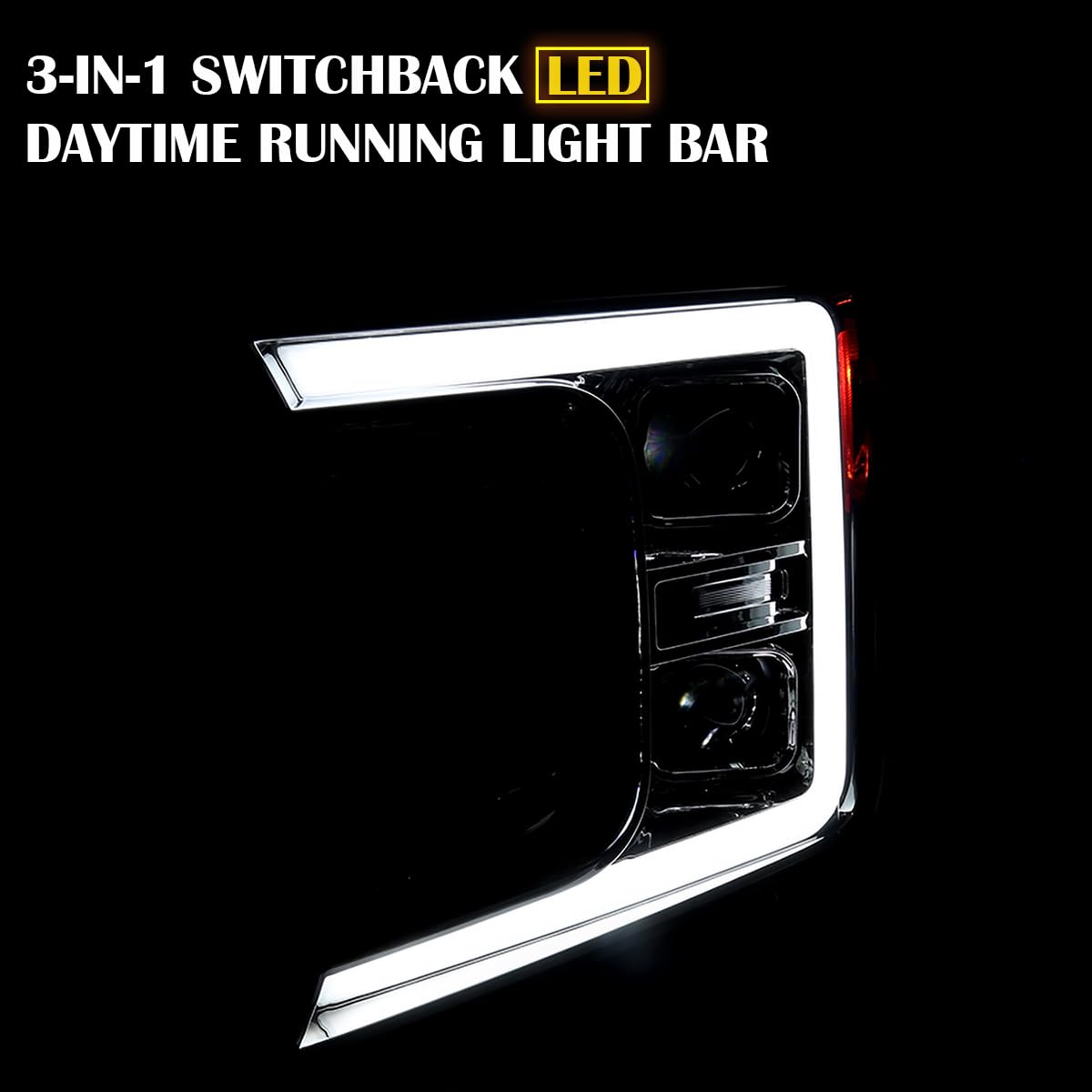 Smoke Sequential Switchback Projector Headlights w/LED Light Bar SPEC-D TUNING Compatible with 2018-2020 Ford F-150, Left + Right Pair Headlamps Assembly