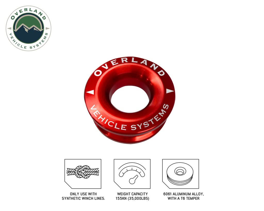 Combo Pack Overland Vehicle Systems - Soft Shackle 7/16" 41,000 lb. with Collar and Recovery Ring 2.5" 10,000 lb. Red - for Use for Truck, SUV, ATV and UTV