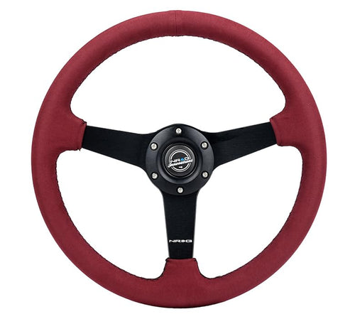 NRG Innovations 350mm NRG-RST-037MB-BUA Sort Steering Wheel (1.5' deep) Burgundy Micro Suede with Black stitching - Matte Black Solid Spokes