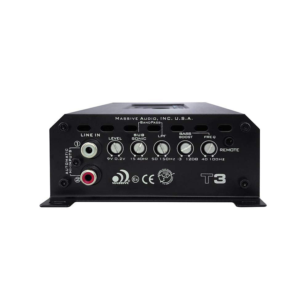 Massive Audio T3 1-Ohm Mono Block Marine Amplifier | 1400W RMS Waterproof Marine Amp, Compact Class D Power for Boats, UTV, ATV & Outdoor Systems